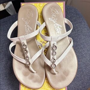Brighton White and Silver Embellished Sandals Size 10.